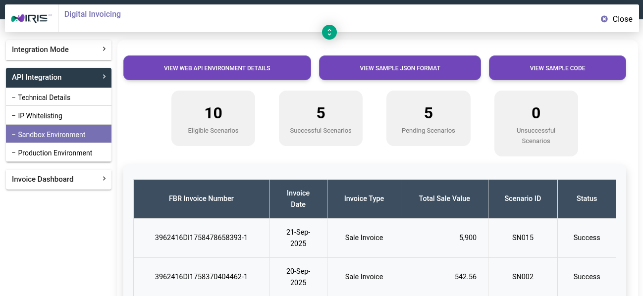 FBR Digital Invoicing Sandbox Environment - ezinvoice.pk
