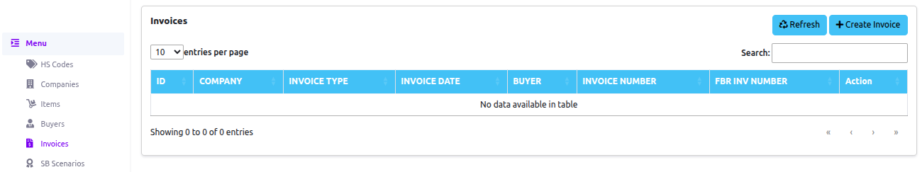 Invoices List Empty