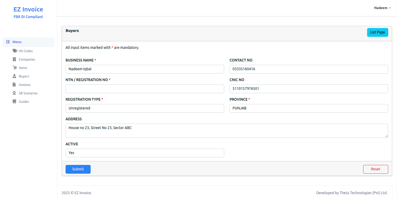 Filled Buyer Form