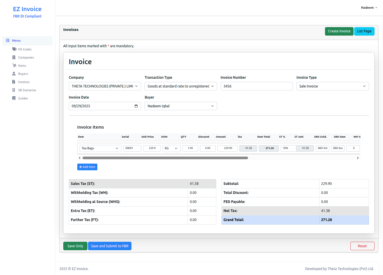 Filled Invoice Form